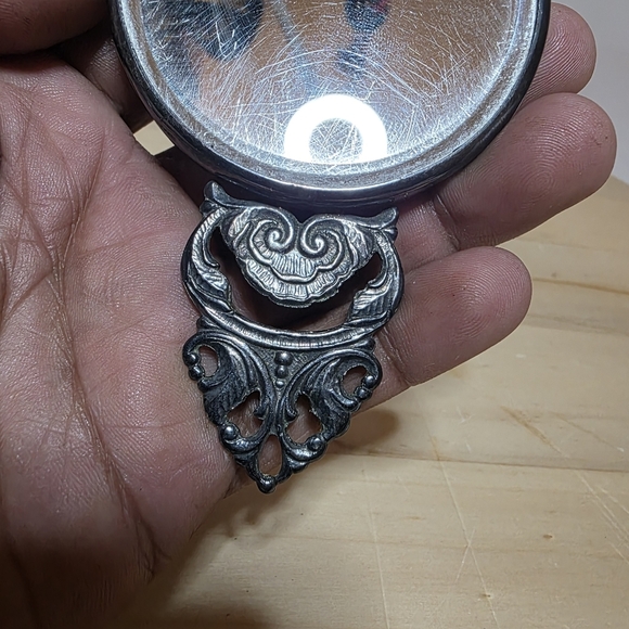 Vintage Hans Jensen Denmark Silver Plate Repousse Compact Mirror Small Hand held - Picture 5 of 13